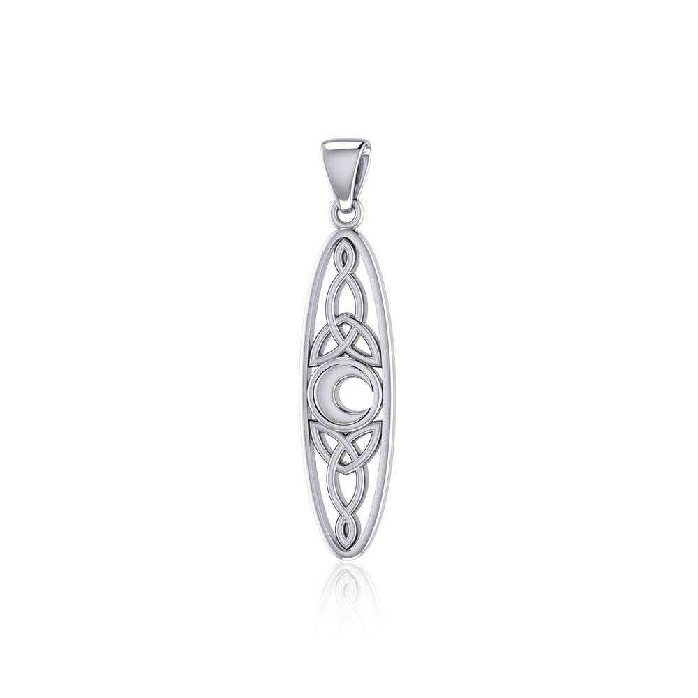 Celtic Trinity Knot and Crescent Moon in Oval Shape Silver Pendant TPD5234 - Jewelry