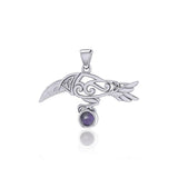Celtic Spirit Raven with Gemstone Silver Pendant TPD5252 - Jewelry