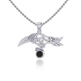 Celtic Spirit Raven with Gemstone Silver Pendant TPD5252 - Jewelry