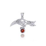 Celtic Spirit Raven with Gemstone Silver Pendant TPD5252 - Jewelry