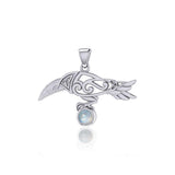 Celtic Spirit Raven with Gemstone Silver Pendant TPD5252 - Jewelry