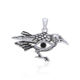 Mythical Raven with Gemstone Eye of Wisdom Silver Jewelry Pendant TPD5254