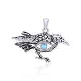 Mythical Raven with Gemstone Eye of Wisdom Silver Jewelry Pendant TPD5254 - Jewelry