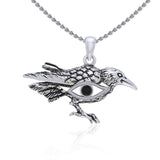 Mythical Raven with Gemstone Eye of Wisdom Silver Jewelry Pendant TPD5254 - Jewelry