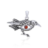 Mythical Raven with Gemstone Eye of Wisdom Silver Jewelry Pendant TPD5254 - Jewelry