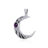 The Celtic Moon Raven Silver Pendant with Gemstone TPD5262 - Jewelry