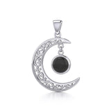 The Filigree Moon Silver Pendant with Dangling Gemstone TPD5263 - Jewelry