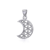 The Flower of Life in Crescent Moon Silver Pendant TPD5265