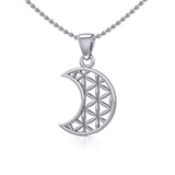 The Flower of Life in Crescent Moon Silver Pendant TPD5265 - Jewelry