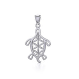 Turtle with Flower of Life Shell Silver Pendant TPD5271