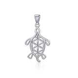 Turtle with Flower of Life Shell Silver Pendant TPD5271 - Jewelry