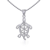 Turtle with Flower of Life Shell Silver Pendant TPD5271 - Jewelry