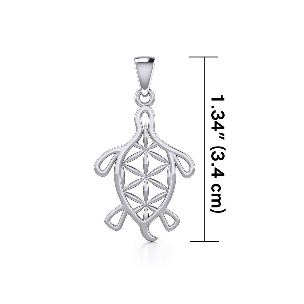 Turtle with Flower of Life Shell Silver Pendant TPD5271 - Jewelry