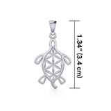 Turtle with Flower of Life Shell Silver Pendant TPD5271 - Jewelry