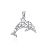 Swimming Dolphin with Flower of Life Silver Pendant TPD5272 - Jewelry