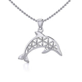 Swimming Dolphin with Flower of Life Silver Pendant TPD5272 - Jewelry