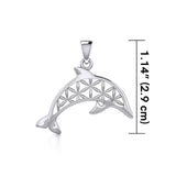 Swimming Dolphin with Flower of Life Silver Pendant TPD5272 - Jewelry