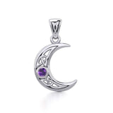 Small Celtic Crescent Moon Silver Pendant with Gemstone TPD5274 - Jewelry