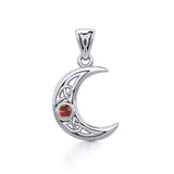 Small Celtic Crescent Moon Silver Pendant with Gemstone TPD5274 - Jewelry