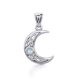Small Celtic Crescent Moon Silver Pendant with Gemstone TPD5274 - Jewelry