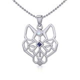 Geometric Wolf Silver Pendant with Gemstone TPD5276 - Jewelry