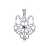 Geometric Wolf Silver Pendant with Gemstone TPD5276