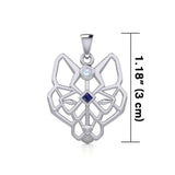 Geometric Wolf Silver Pendant with Gemstone TPD5276 - Jewelry