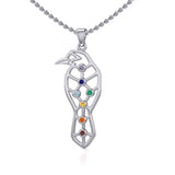 Geometric Raven Silver Pendant with Chakra Gemstone TPD5277 - Jewelry