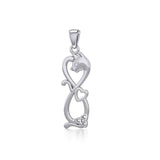Infinity Cat with Heart and Celtic Trinity Knot Silver Pendant TPD5279