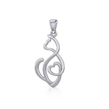 Running Cat with Heart Silver Pendant TPD5280 - Jewelry