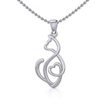 Running Cat with Heart Silver Pendant TPD5280 - Jewelry