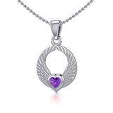 Double Angel Wings Silver Pendant with Gemstone TPD5286 - Jewelry