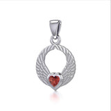 Double Angel Wings Silver Pendant with Gemstone TPD5286 - Jewelry