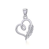 Silver Heart with Feather Pendant TPD5288 - Jewelry