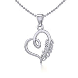Silver Heart with Feather Pendant TPD5288 - Jewelry