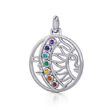 Sun and Moon Silver Pendant with Chakra Gemstone TPD5290 - Jewelry