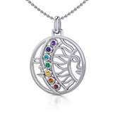 Sun and Moon Silver Pendant with Chakra Gemstone TPD5290 - Jewelry
