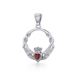 Claddagh Silver Pendant with Gemstone TPD5294 - Jewelry