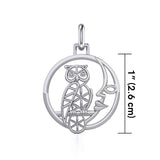 Silver Flower of Life Owl on The Moon Pendant TPD5300 - Jewelry