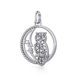 Silver Flower of Life Owl on The Crescent Moon Pendant TPD5301 - Jewelry