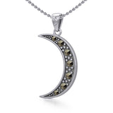 Sterling Silver Crescent Moon Pendant with Marcasite TPD5315 - Jewelry