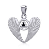 Silver Angel Wings Pendant with Inlaid Recovery Symbol TPD5320 - Jewelry