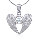 Silver Angel Wings Pendant with Inlaid Recovery Symbol TPD5320 - Jewelry