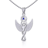 Silver Winged Goddess Pendant with Inlaid Recovery Symbol TPD5321 - Jewelry