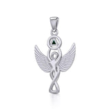 Silver Winged Goddess Pendant with Inlaid Recovery Symbol TPD5321 - Jewelry