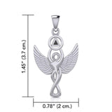 Silver Winged Goddess Pendant with Inlaid Recovery Symbol TPD5321 - Jewelry