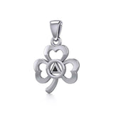 Silver Celtic Shamrock Pendant with Inlaid Recovery Symbol TPD5322 - Jewelry