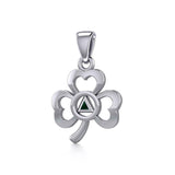 Silver Celtic Shamrock Pendant with Inlaid Recovery Symbol TPD5322 - Jewelry