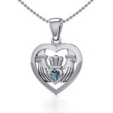 Claddagh in Heart Silver Pendant with Gemstone TPD5330 - Jewelry