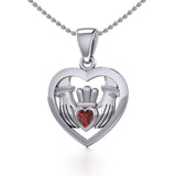 Claddagh in Heart Silver Pendant with Gemstone TPD5330